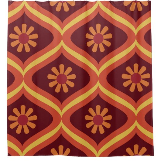 70年代レトロヴィンテージミッドセンチュリーモダンシームレスパット シャワーカーテン (正面)