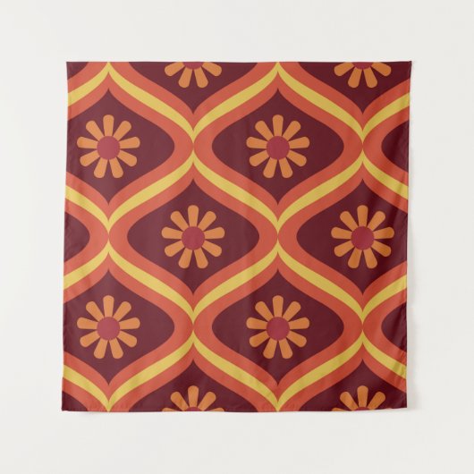 70年代レトロヴィンテージミッドセンチュリーモダンシームレスパット タペストリー (正面)