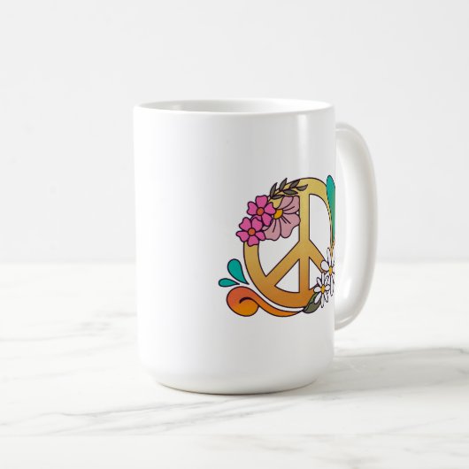 70年代レトロ平和サイン15ozマグカップ コーヒーマグカップ (正面右)