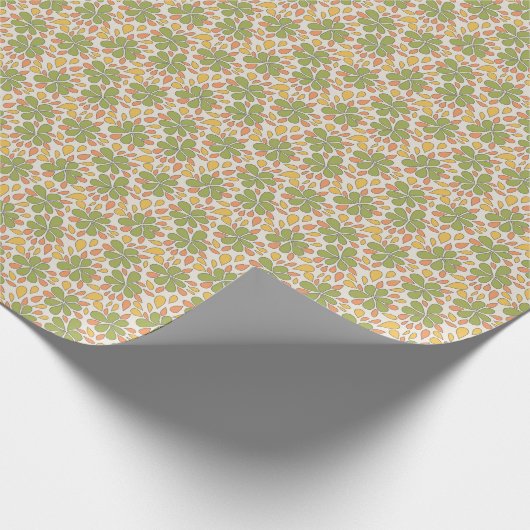 70年代レトロ抽象芸術花緑イエローピンク ラッピングペーパー (角)