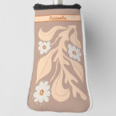 70年代レトロ白とオレンジの花のパワー ゴルフヘッドカバー (回転90)