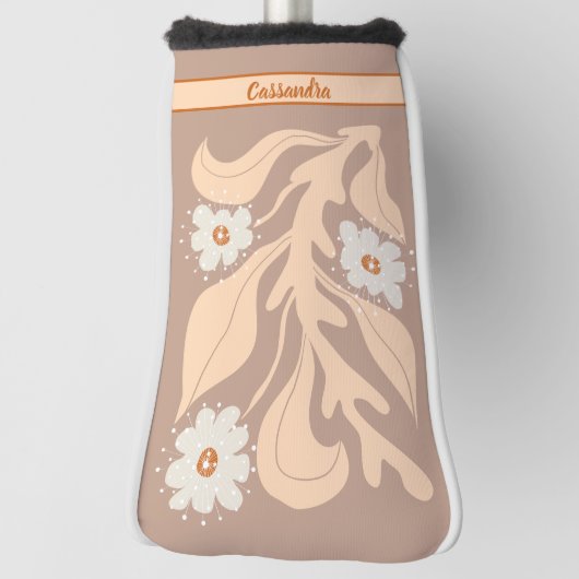 70年代レトロ白とオレンジの花のパワー ゴルフヘッドカバー (回転90)