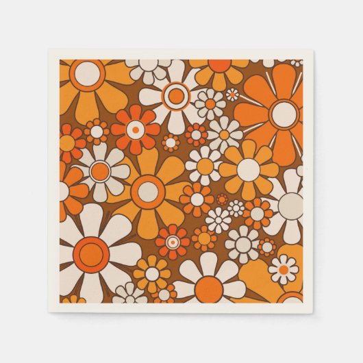 70年代レトロ花柄Groovy 1970年代の花 スタンダードカクテルナプキン (正面)
