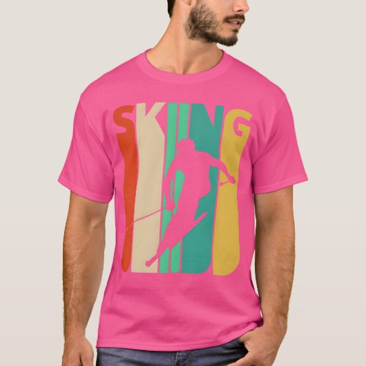 70年代レトロ スキーギフト スキーヤー プレゼント Tシャツ (正面)