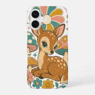 70年代レトロ ティール&ピンク 子鹿 iPhone 16ケース