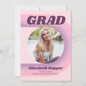 70年代レトロGroovyピンクアーチファンキー写真卒業 招待状 (正面)