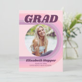 70年代レトロGroovyピンクアーチファンキー写真卒業 招待状 (スタンド正面)