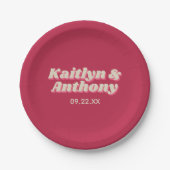 70年代レトロGroovy Vivaマゼンダ結婚ン ペーパープレート (正面)