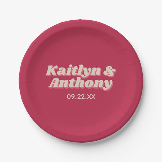 70年代レトロGroovy Vivaマゼンダ結婚ン ペーパープレート (正面)