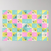 70年代ヴィンテージカラフル市松模様に花柄 ポスター (正面)