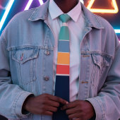 70年代ヴィンテージネイビーブルーイエローピンクストライプ色パターン ネクタイ