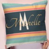 70年代ヴィンテージピンクとブルーストライプモノグラムのの クッション