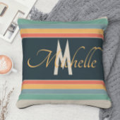 70年代ヴィンテージピンクとブルーストライプモノグラムのの クッション