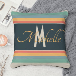 70年代ヴィンテージピンクとブルーストライプモノグラムのの クッション