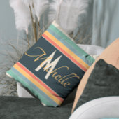 70年代ヴィンテージピンクとブルーストライプモノグラムのの クッション