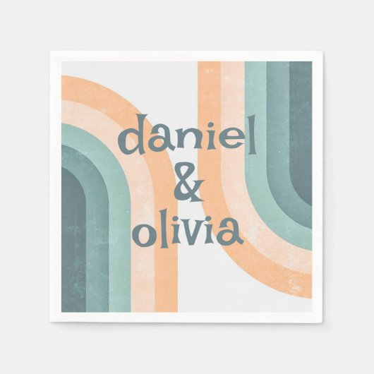 70年代ヴィンテージレインボー結婚ズ スタンダードカクテルナプキン (正面)