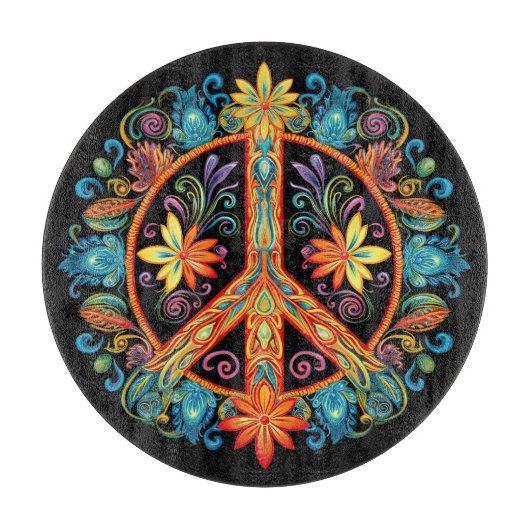 70年代60年代の平和サインカラフル カッティングボード (正面)