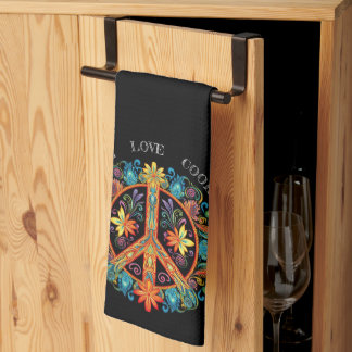 70年代60年代の平和サインカラフル キッチンタオル