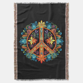 70年代60年代の平和サインカラフル スローブランケット