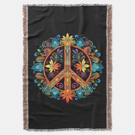 70年代60年代の平和サインカラフル スローブランケット (正面縦)