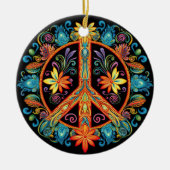 70年代60年代の平和サインカラフル セラミックオーナメント (正面)