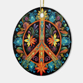 70年代60年代の平和サインカラフル セラミックオーナメント (左)