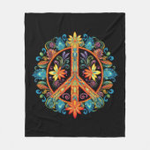70年代60年代の平和サインカラフル フリースブランケット (正面)