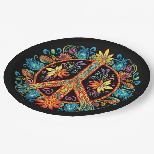 70年代60年代の平和サインカラフル ペーパープレート (アングル)