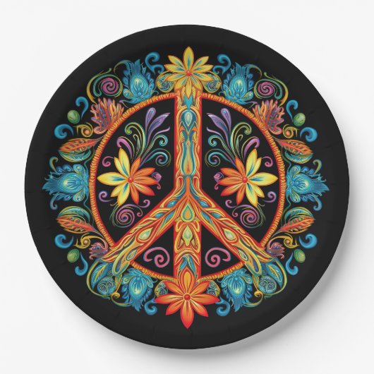 70年代60年代の平和サインカラフル ペーパープレート (正面)