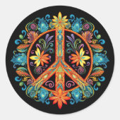 70年代60年代の平和サインカラフル ラウンドシール (正面)