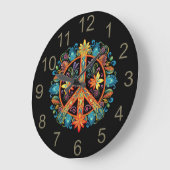 70年代60年代の平和サインカラフル ラージ壁時計 (傾斜)