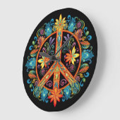 70年代60年代の平和サインカラフル ラージ壁時計 (傾斜)