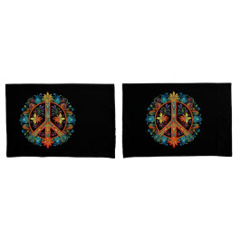 70年代60年代の平和サインカラフル 枕カバー