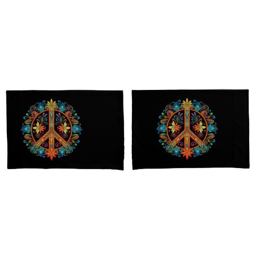 70年代60年代の平和サインカラフル 枕カバー (フロントセット)