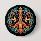 70年代60年代の平和サインカラフル 缶バッジ (正面)