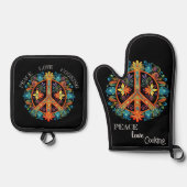 70年代60年代の平和サインカラフル 鍋つかみ&鍋敷きセット (正面)