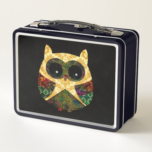 70年代60年代ボホーヒッピーチックフクロウ学校 メタルランチボックス (裏面)