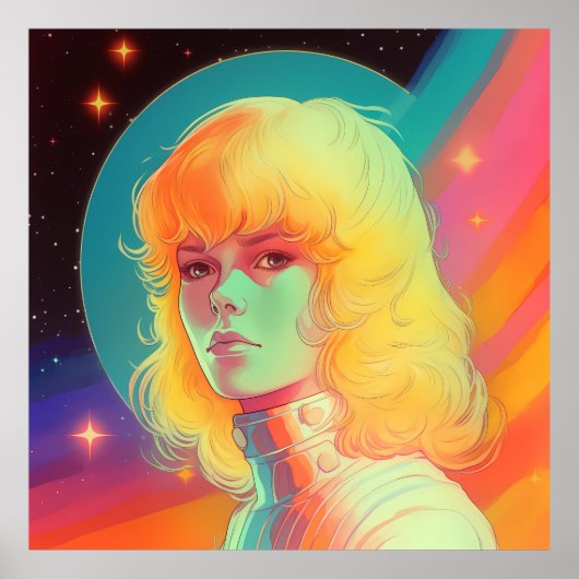 70年代80年代のSF女性のノスタルジアインスパイアgroovy ポスター (正面)