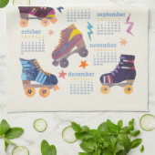 70年代80年代ノスタルジアコラージュローラースケートカレンダー キッチンタオル (折り畳み)