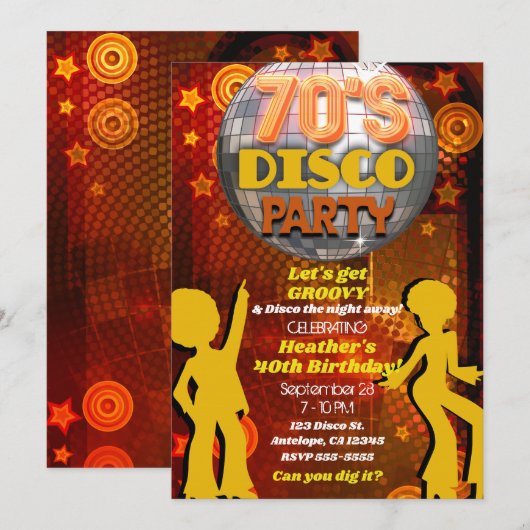 70年代 オレンジ ディスコ ダンス バースデーパーティー 招待状 (正面/裏面)