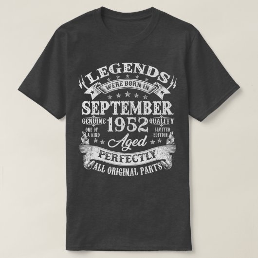 70年旧誕生日レジェンド1952生まれ年9月70日 Tシャツ (デザイン正面)