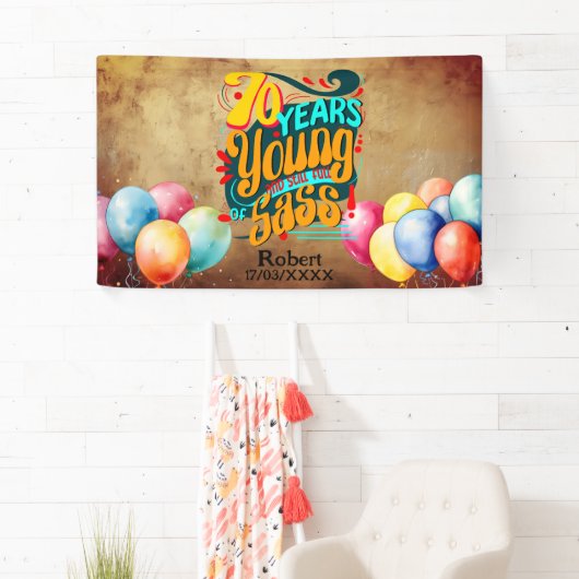 70年若いまだSassがいっぱいで、レトロGroovy 横断幕 (インサイチュ)