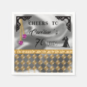 70年、銀箔、金ゴールドダマスク&ピンクジェム昼寝 スタンダードカクテルナプキン (正面)