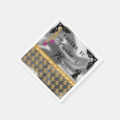 70年、銀箔、金ゴールドダマスク&ピンクジェム昼寝 スタンダードカクテルナプキン (角)