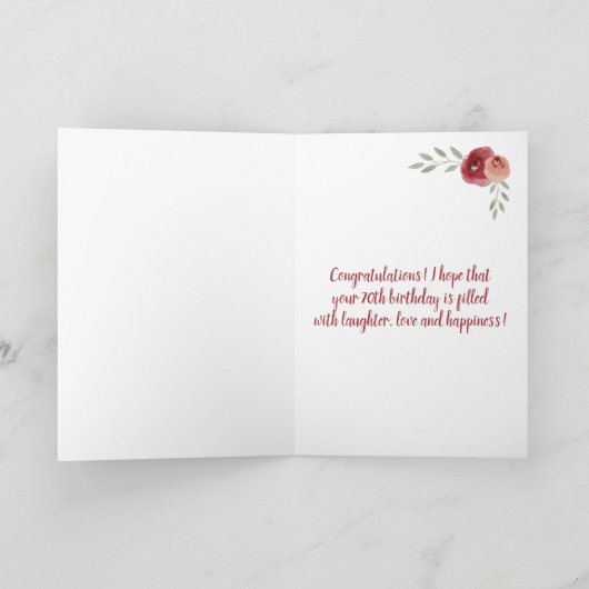 70感動的番目の誕生日フローラ写真 カード (内部)