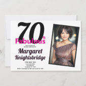 70才おめでとう!華やかピンクの70歳の誕生日パーティーフォト 招待状 (正面)