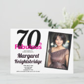 70才おめでとう!華やかピンクの70歳の誕生日パーティーフォト 招待状 (スタンド正面)