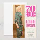 70才にして華麗なるバースデー 縦位置 写真入り70歳の誕生日 招待状 (正面/裏面)