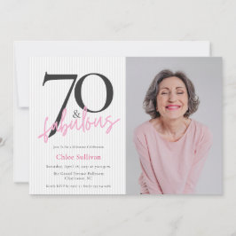 70才のお誕生日おめでとう フォト ピンク スクリプト 招待状