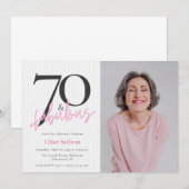 70才のお誕生日おめでとう フォト ピンク スクリプト 招待状 (正面/裏面)